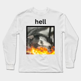 Crazy Funny Husky Dog On Fire Hell Caption Long Sleeve T-Shirt